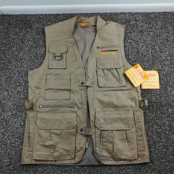 NWT Vintage 1990 Kodak Vest Professional Wear Photographer Beige Tan Mens Large